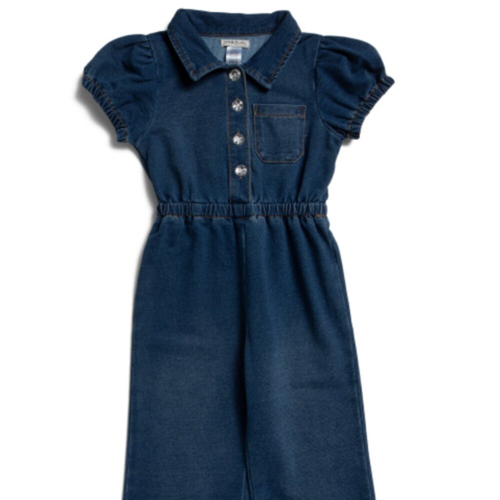 NWT HABITUAL Toddler Girls Contrast Stitching Denim Boiler Jumpsuit
